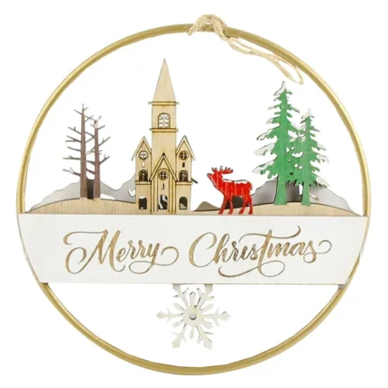 Decor pentru usa din lemn Merry Christmas, Ren 15 cm